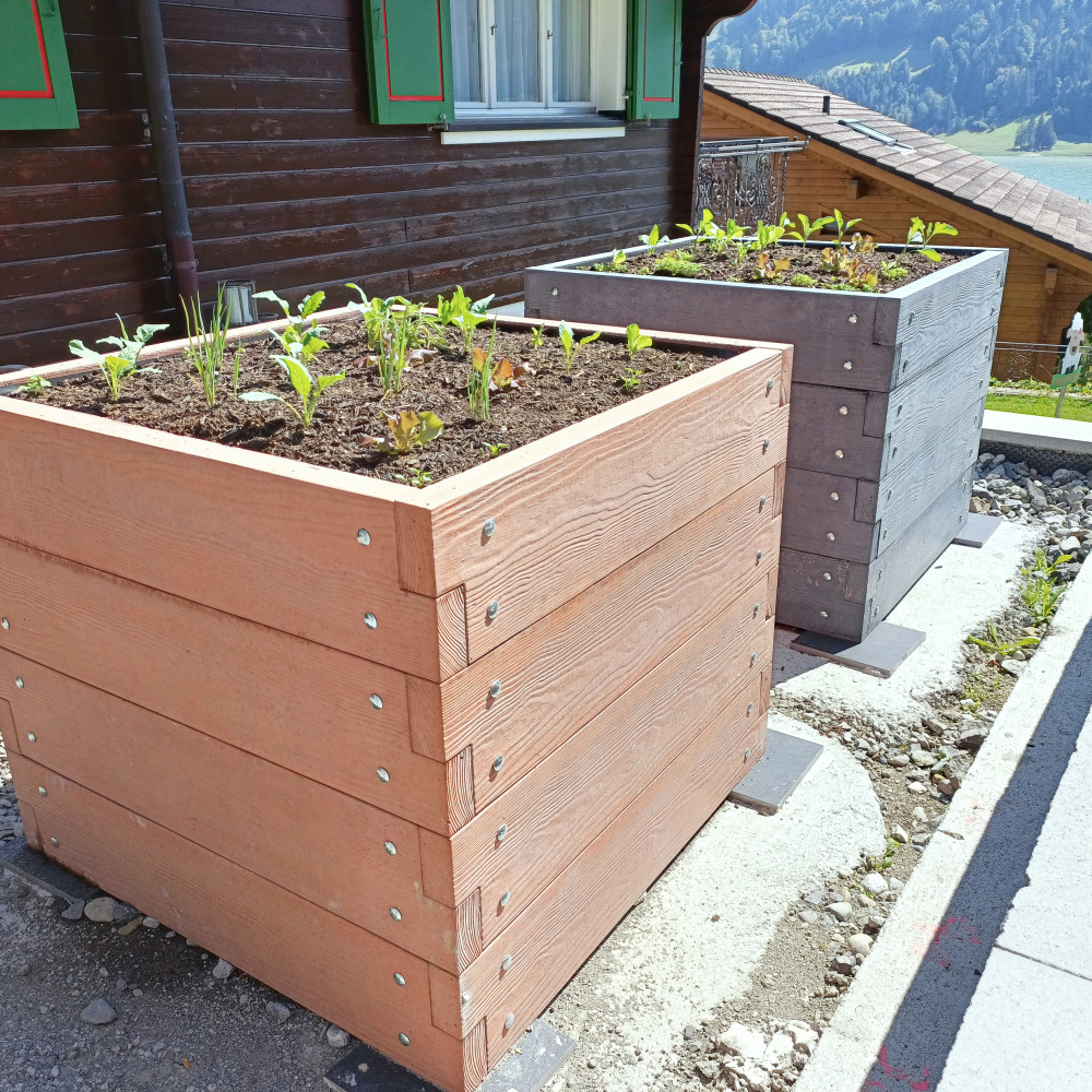 Hochbeet mit Holzstruktur